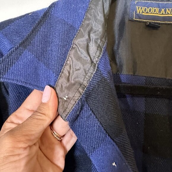 Vintage 80s Woodland Wool Blend Men’s Large Plaid Flannel Shirt Blue Button Up - Picture 2 of 6